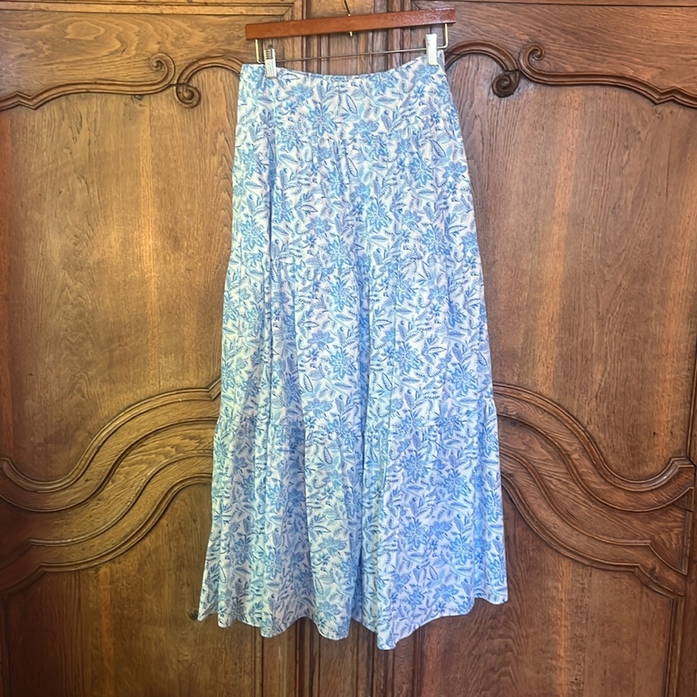 J.McLaughlin Ophelia Cotton Voile Floral Print Tiered Ruffle Maxi Skirt - Picture 2 of 12